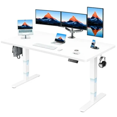 Abbildung von HUANUO Höhenverstellbarer Schreibtisch 3 Stufen Beine 160x80cm Ganze Tischplatte,Elektrischer mit 2 starken Motoren,Tisch Höhenverstellbar 4 Speicher Steuerung, Weiß