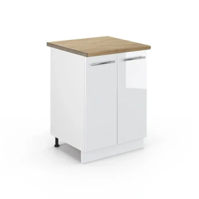 Abbildung von Vicco Küchenunterschrank Fame Line, Weiß Hochglanz/Weiß, 60 cm, AP Eiche
