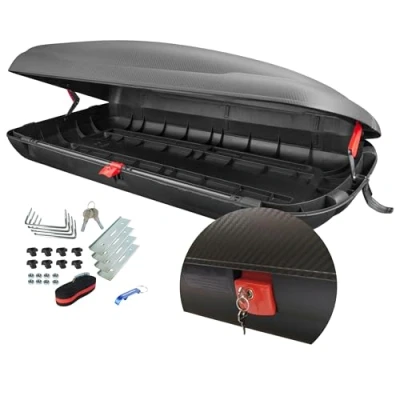 Abbildung von Dachbox VDP BA400 Dachkoffer mit 400 Liter Volumen Autokoffer im Carbonlook abschließbar Dank Zentralverriegelung für Dachgepäckträger
