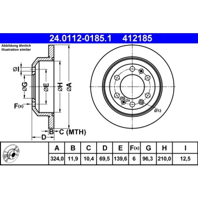 Abbildung von ATE 24.0112 0185.1 Bremsscheibe 324,0 11,9 6 139,6 voll KIA: CARNIVAL / GRAND 3