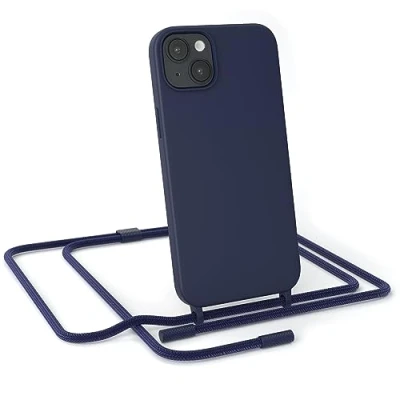 Abbildung von EAZY CASE Handykette Silikon Premium kompatibel mit iPhone 14 Plus Handyhülle Umhängeband, Handykordel Schutzhülle, Silikonhülle, Hülle Band, Kette für Smartphone, Nacht Blau