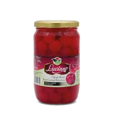 Abbildung von Luciano Cocktail Kirschen 420g Maraschino Cocktailkirsche ohne Kern Sauerkirschen im Glas Stiel eingelegt in Sirup