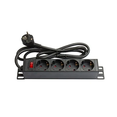 Abbildung von Good ConnectionsSteckdosenleiste 10&quot; (1HE) Schutzkontakt Stecker an 4x Buchse Schalter, Kinderschutz Aluminium Profil schwarz