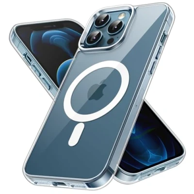 Abbildung von JETech Magnetisch Hülle für iPhone 12 Pro Max 6,7 Zoll Kompatibel mit MagSafe Kabellosem Laden, Stoßfeste Stoßstange Handyhülle, Kratzfeste Transparente Rückseite (Durchsichtig)