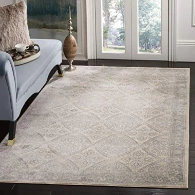 Abbildung von SAFAVIEH Traditionell Teppich für Wohnzimmer, Esszimmer, Schlafzimmer Brentwood Collection, Kurzer Flor, Creme und Grau, 160 X 229 cm