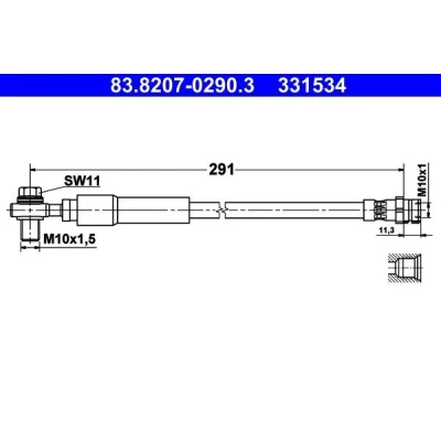 Abbildung von ATE 83.8207 0290.3 Bremsschläuche 291 M10x1 VOLKSWAGEN: Golf 7 Variant, Schrägheck, Alltrack 7, AUDI: A3 Sportback, Schrägheck