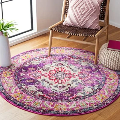 Abbildung von SAFAVIEH Boho Teppich für Wohnzimmer, Esszimmer, Schlafzimmer Monaco Collection, Kurzer Flor, Violett und Fuchsia, 120 x cm
