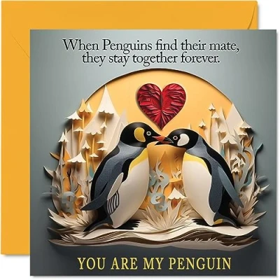 Abbildung von Pinguin Valentinstagskarte Pinguine für immer niedliche romantische Karte Freundin, Freund, Ehefrau, Ehemann, Partner, Ihn, Sie, 145 mm x Jubiläumsgrußkarten