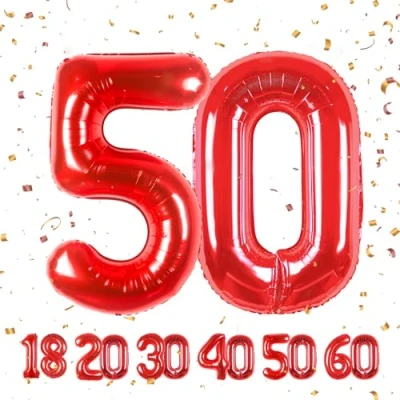 Abbildung von ballonluftballon 50 jahre Rot ballons 40&quot; 101cm Geburtstagsdeko Folienballon Zahl Deko zum Geburtstag fliegt mit Helium für Männer Frauen Geburtstagsparty Jubiläum…