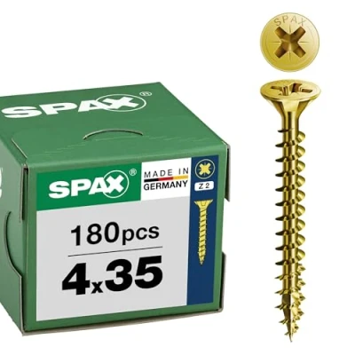 Abbildung von SPAX Universalschraube, 4 x 35 mm, 180 Stück, Vollgewinde, Senkkopf, Kreuzschlitz Z2, 4CUT, YELLOX A2L 8000000276651