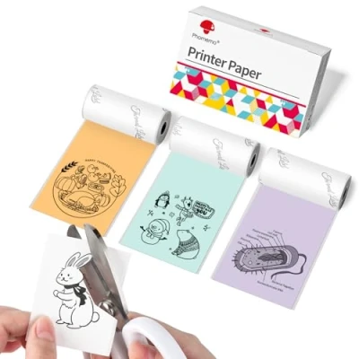 Abbildung von Phomemo Farbiges Selbstklebendes Thermopapier für T02, M02, M02S, M02PRO, M03, M03AS, M04S, M04AS Mini Handy Drucker, Grün/Lila/Orange, 53 mm x 3,5 m, 3 Rollen