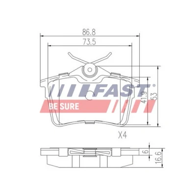 Abbildung von FAST FT29515 Bremsbelagsatz Hinterachse exkl. Verschleißwarnkontakt CITROËN: Berlingo II, / First I, II Kastenwagen
