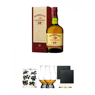 Abbildung von Redbreast 12 Jahre Single Pot Still 0,7 Liter + Poster The Making of Malt Whisky DIN A1 Glencairn Glass Glas Stölzle 2 Stück Schiefer Glasuntersetzer eckig ca. 9,5 cm Ø