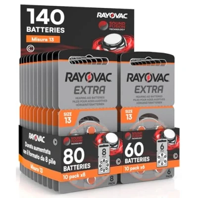 Abbildung von 140 Rayovac Extra 13 Hörgerätebatterien 10 Blister mit 8 und 6 Batterien