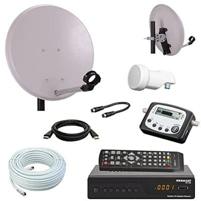 Abbildung von Digital Camping SAT Anlage 40 cm Spiegel + HD Receiver Digitaler Finder Single LNB 10m Kabel