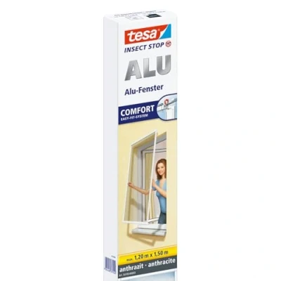 Abbildung von tesa Insect Stop ALU Comfort Fliegengitter für Fenster Insektenschutz mit Rahmen aus Aluminium Fliegen Netz ohne Bohren Anthrazit, 120 cm x 150