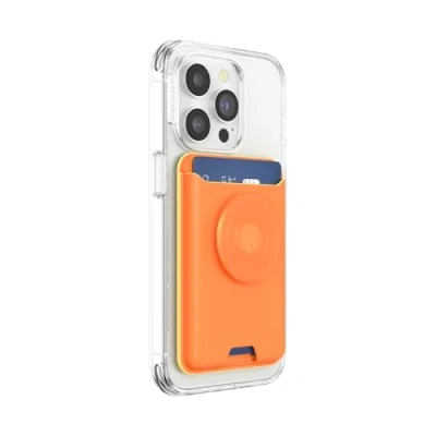 Abbildung von PopSockets: PopWallet für MagSafe Mit Griff Inklusive Adapterring Schlanker, repositionierbarer Kartenhalter Smartphones und Hüllen SoftGoods Cantaloupe