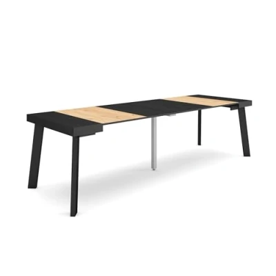 Abbildung von Skraut Home Ausziehbarertisch Multifunktionaler ausziehbarer 260 Für 12 Gäste Hölzerne Beine Moderner Stil Schwarz Eiche