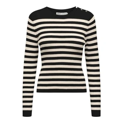 Abbildung von ONLY Onlibi Stripe Oneck Strickpullover, Damen, Größe: Small, Black/whitecap gray