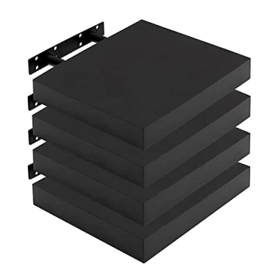 Abbildung von Lestarain 4er Wandregal, 30x23x3.8cm MDF Wandboard Schweberegal Holz Hängeregal DVD CD Regal Wall Shelf Für Küche Wohnzimmer Schlafzimmer Schwarz