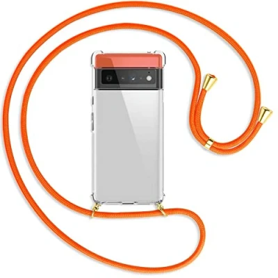 Abbildung von mtb more energy® Handykette kompatibel mit Google Pixel 6 Pro (6.67&#039;&#039;) Neon Orange/Gold Smartphone Hülle zum Umhängen Anti Shock Full TPU Case
