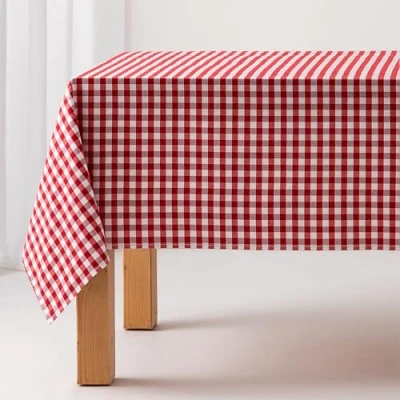 Abbildung von GAMUSI Tischdecke, schmutzabweisend, rechteckig, Vichy Muster, Baumwolle, wasserdicht, 140 x 200 cm, Rot