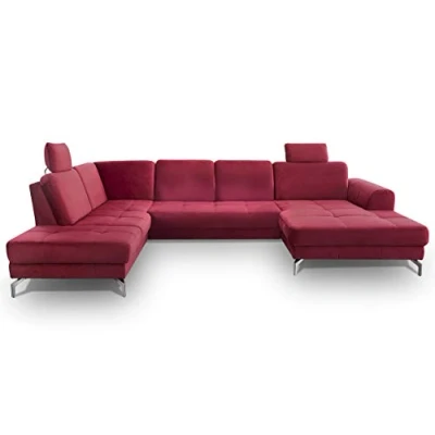 Abbildung von CAVADORE Wohnlandschaft Benda / Große Sofagarnitur mit XL Longchair rechts &amp; Federkern Inkl. Sitztiefenverstellung Kopfstützen 332 x 87 226 Samt: Rot