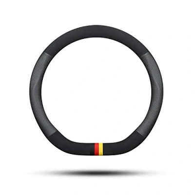 Abbildung von Ergocar Auto Lenkradbezug Rutschfester Lenkradschutz D Form Mikrofaser Leder &amp; PU Geeignet für alle Jahreszeiten Durchmesser 38cm (15 &quot;) (D Schwarz G)