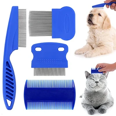 Abbildung von Molain Katze Hund Flohkamm, 4 Pieces Pet Reißen Fleck Entferner Kamm Set Pflege (Blau)