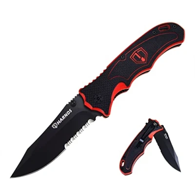 Abbildung von Harnds Blazer Klappmesser,10 cm 9Cr18MoV Stahl Klinge Messer mit Doppeltes Sicherheitsschloss und Rutschfester G10 Griff fur Bushcraft Survival Jagd [Amazon Verkaufen] (Schwarzes Titan)
