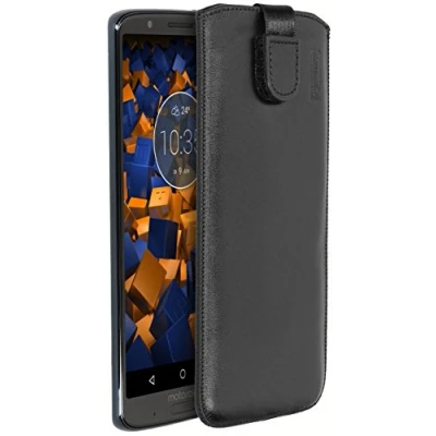 Abbildung von mumbi Echt Ledertasche kompatibel mit Motorola Moto G6 Plus Hülle Leder Tasche Case Wallet, schwarz