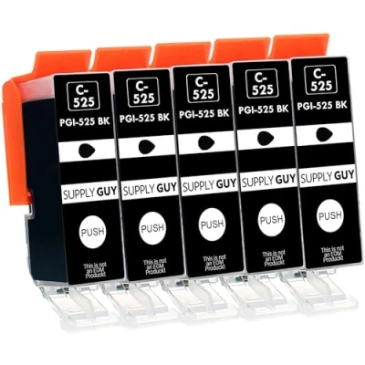 Abbildung von Supply Guy 5 Druckerpatronen mit Chip kompatibel Canon PGI 525 PGBK für IP4850 IP4950 IX6550 MG5150 MG5250 MG5340 MG5350 MG6150 MG6250 MG8150 MG8240 MG8250 MX715 MX885 MX895