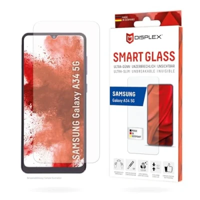 Abbildung von DISPLEX Smart Glass (9H) für Samsung Galaxy A34 5G Montagesticker, unzerbrechlich, ultra dünn, unsichtbar