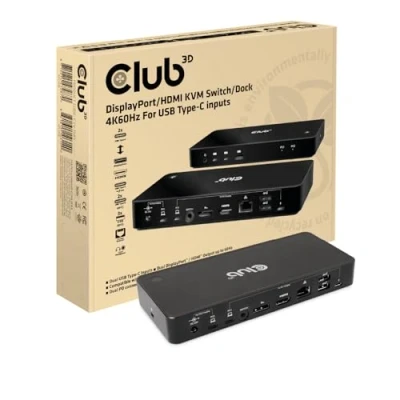 Abbildung von Club 3D KVM Switch/Dock DisplayPort/HDMI 4K60Hz für 2 USB Typ C Eingänge