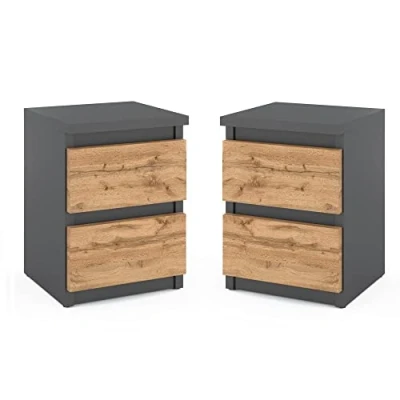 Abbildung von MRBLS Nachttisch 2er Set Nachtschrank Nachtkommode Modern Möbel mit Schubladen Kommode Holz Schubladenschrank für Ihr Schlafzimmer (Grau Matt Wotan) 30 x 43 32,5 cm (B/H/T)
