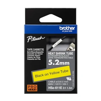 Abbildung von Brother Original Pro Tape HSe 611E Schrumpfschlauch schwarz auf gelb
