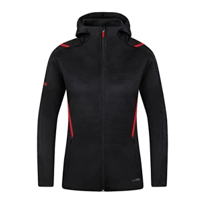 Abbildung von JAKO Damen Freizeitjacke Challenge mit Kapuze, Schwarz Meliert/Rot, 44