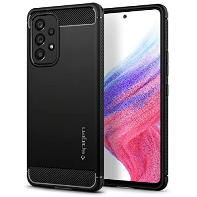 Abbildung von Samsung Galaxy A53 Hülle Silikon Spigen Soft Case/Backcover Handyhülle Schwarz Shockproof/Stoßfest