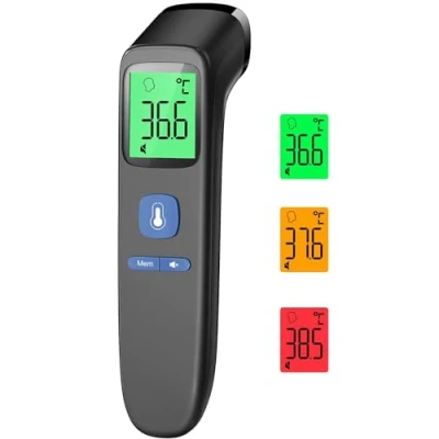 Abbildung von Fieberthermometer für Babys, Kinder und Erwachsene, Kontaktloses Stirnthermometer, Digitales Infrarot Thermometer mit sofortigen genauen Messwerten, Fieberalarm 35 Speicherabruf LCD Schwarz