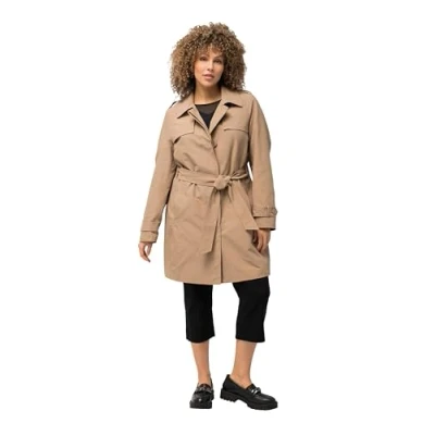 Abbildung von Ulla Popken, Damen, große Größen, Trenchcoat, A Linie, Hemdkragen, Bindegürtel