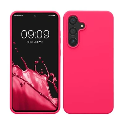 Abbildung von kwmobile Hülle kompatibel mit Samsung Galaxy S24 FE Silikon Handy Case Handyhülle weiche Oberfläche kabelloses Laden Neon Pink