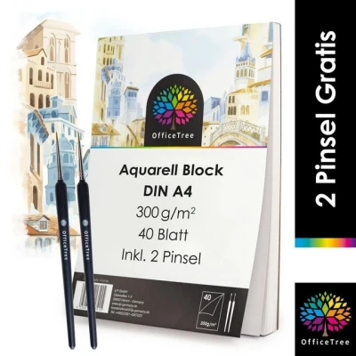 Abbildung von OfficeTree Aquarellblock A4 300g /m² 40 Blatt Aquarellpapier Weiß , Zeichenblock für Wasserfarben