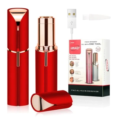 Abbildung von URAQT Gesichtshaarentferner für frauen, USB Elektrischer Haarentfernung, Schmerzfreie Gesichtsrasierer Elektrorasierer Trimmer Damen Körper Gesichtshaare Lippen Kinn, mit LED Licht (Rot)