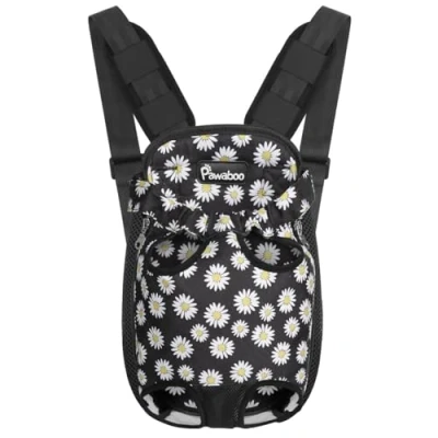 Abbildung von Pawaboo Haustier Rucksack Hund Tragetasche, Verstellbar Beinen heraus Rucksäcke Tragbar Reisetasche, Atmungsaktiv Speziell für Klein Mittler Hunde Katzen Welpen, XL, Schwarz Gänseblümchen