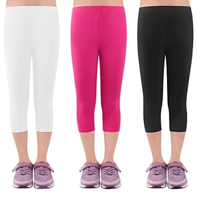 Abbildung von L&amp;K II Kinder Mädchen Leggings 3/4 Hose Capri aus Baumwolle Schulkleidung 158 164 2723 Schwarz+Weiß+Rosa