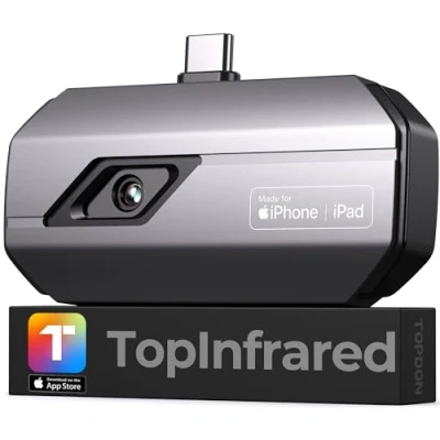 Abbildung von TOPDON Wärmebildkamera TC002C für iPhone15/16 Serie, 512x384 Superauflösung 256x192 IR Auflösung, 20C bis 550C Temperaturbereich, 25Hz, 40mK Empfindlichkeit, Infrarot Kamera iOS Typ C Geräten