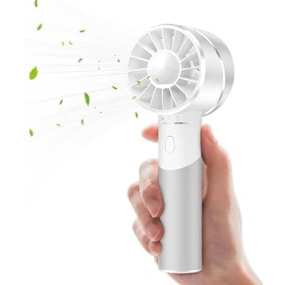 Abbildung von JATEKA Mini Handventilator USB Wiederaufladbar, 2600mAh Edelstahl Tragbarer Akku Ventilator mit 4 Geschwindigkeiten für Bis zu 16 Std Laufzeit, Kompakt Reise, Büro, Zuhause &amp; Outdoor, Weiß (Weiß)