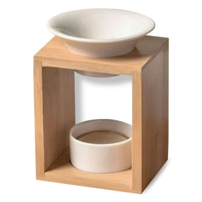 Abbildung von Duftbrenner Arina Schmelzender Duftwachsbrenner Diffusor für ätherische Öle und Raumduft Kerzenhalter Aromatherapie mit dekorativer Kerze aus Holz Keramik Höhe: 12 cm Zen&#039;Arôme