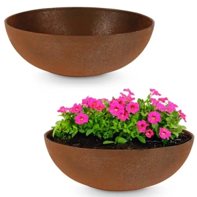 Abbildung von matches21 HOME &amp; HOBBY Pflanzschale für draussen in hell grau marmoriert 30 x 9 cm als wetterfeste Blumen Schale