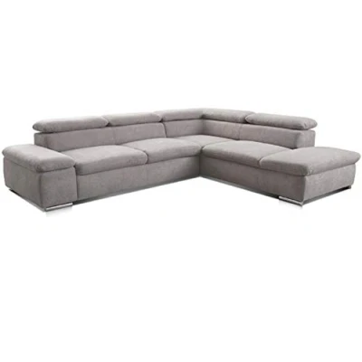 Abbildung von Cavadore Ecksofa Alkatraz / Modernes L Form Schlafsofa mit Bett, Ottomane und verstellbaren Kopfteilen Maße: 272 x 73 226 Webstoff, Hellgrau